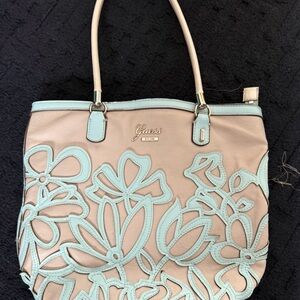 Guess Beige and Mint Floral Tote